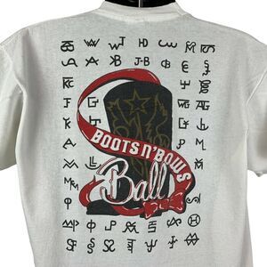 Vintage 90s Texas Boots n Bows Ball T Shirt Cowboy Western White Tee XL X-Large